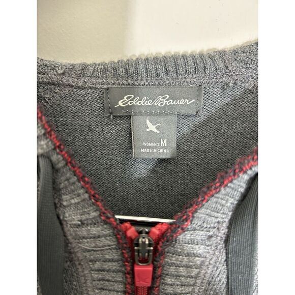 Eddie Bauer Two-Tone Zip-Up Hoodie with Red Stripe Detail Grey & Black Knit M - Picture 4 of 10